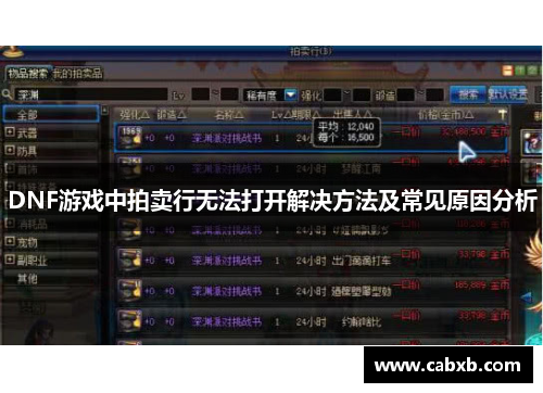 DNF游戏中拍卖行无法打开解决方法及常见原因分析